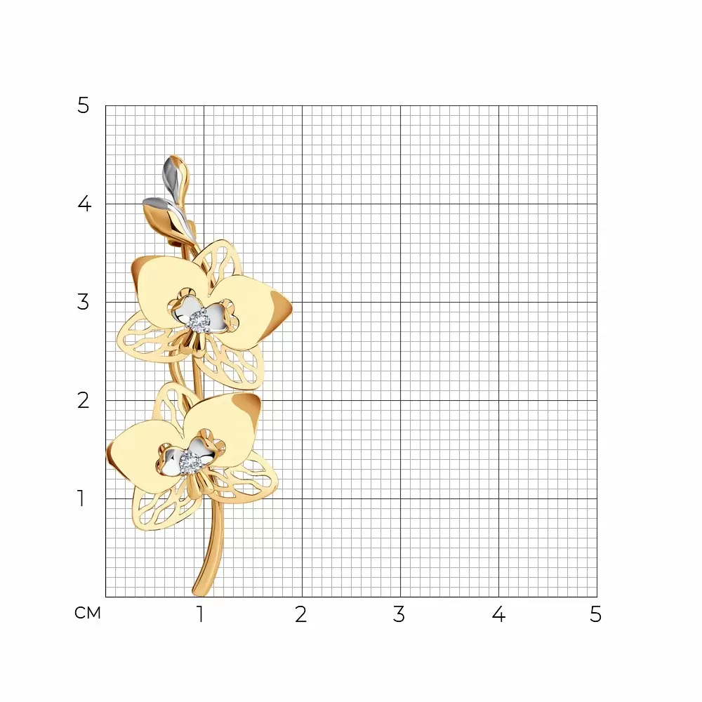 Брошь 040319 золото Орхидея