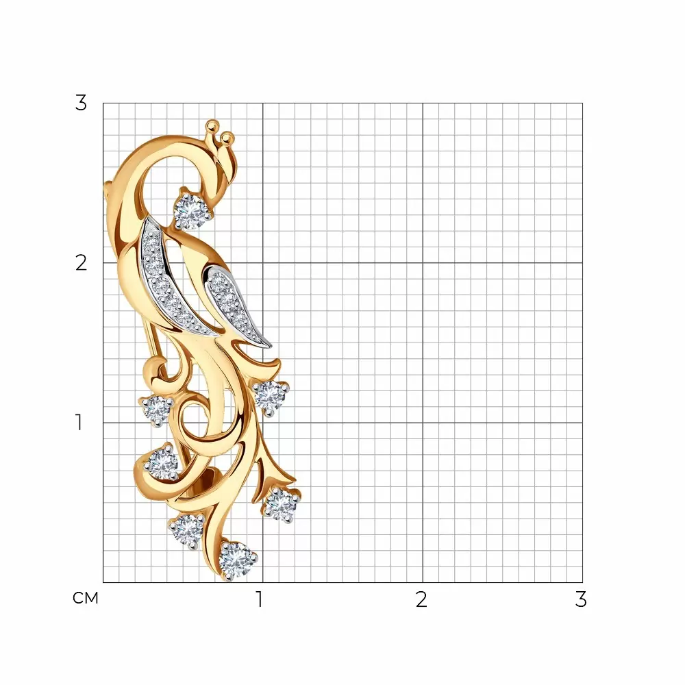 Брошь 040326 золото Павлин